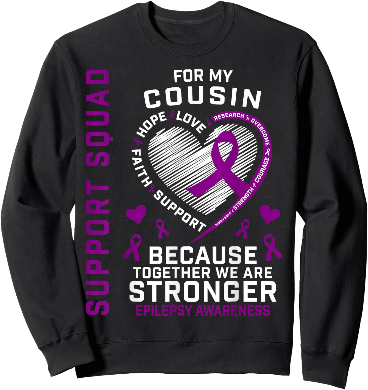 Purple Ribbon Cousin Epilepsy Awareness Month Graphic Family Sweatshirt - Sweatshirt | Black