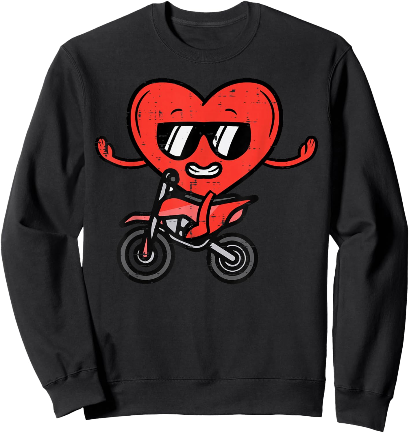 Valentines Day Dirt Bike Heart Funny Motocross Men Women Kid Sweatshirt - Sweatshirt | Black