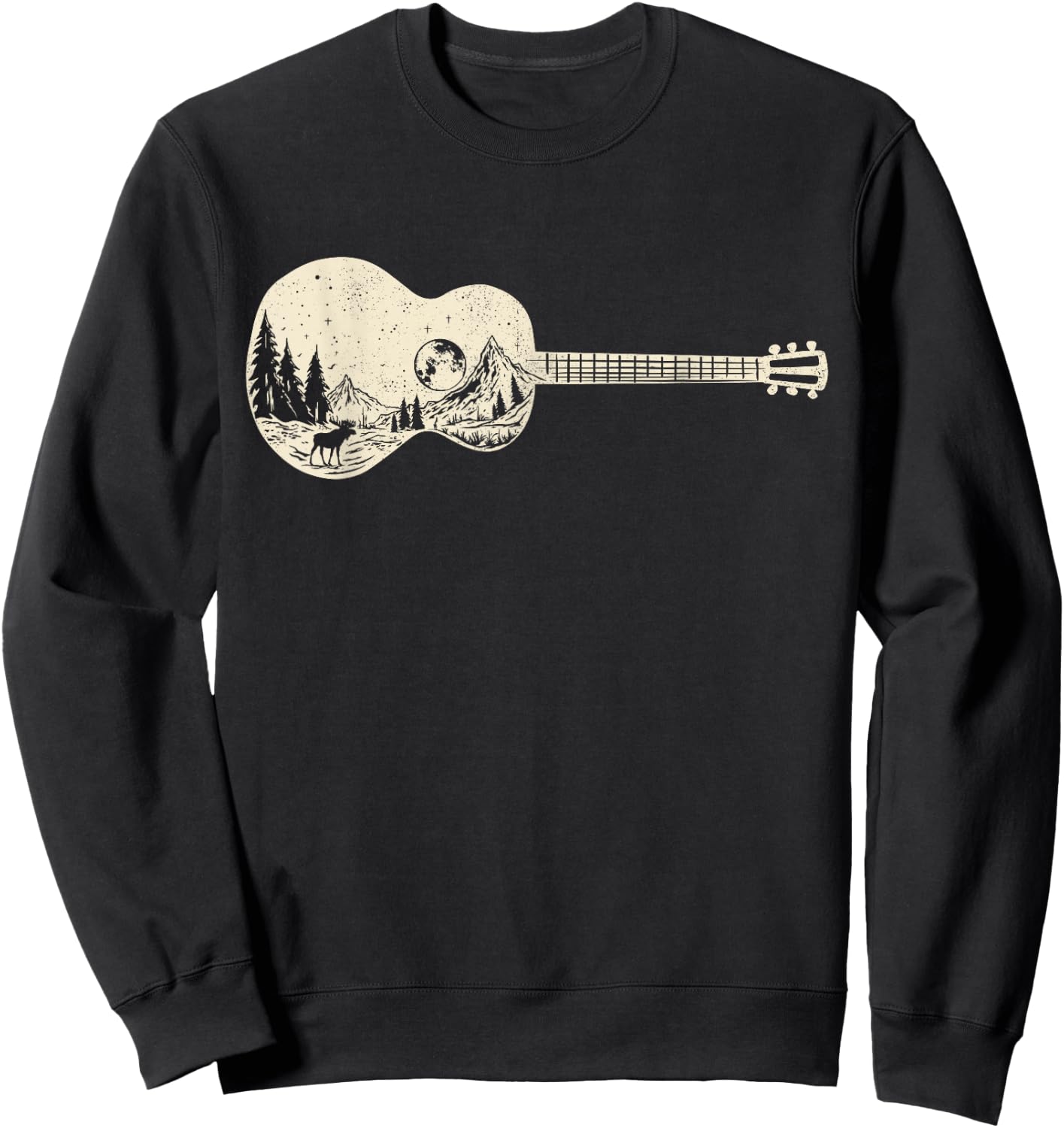 Acoustic Guitar Nature Mountain Music Lover Guitarist Retro Sweatshirt - Sweatshirt | Black