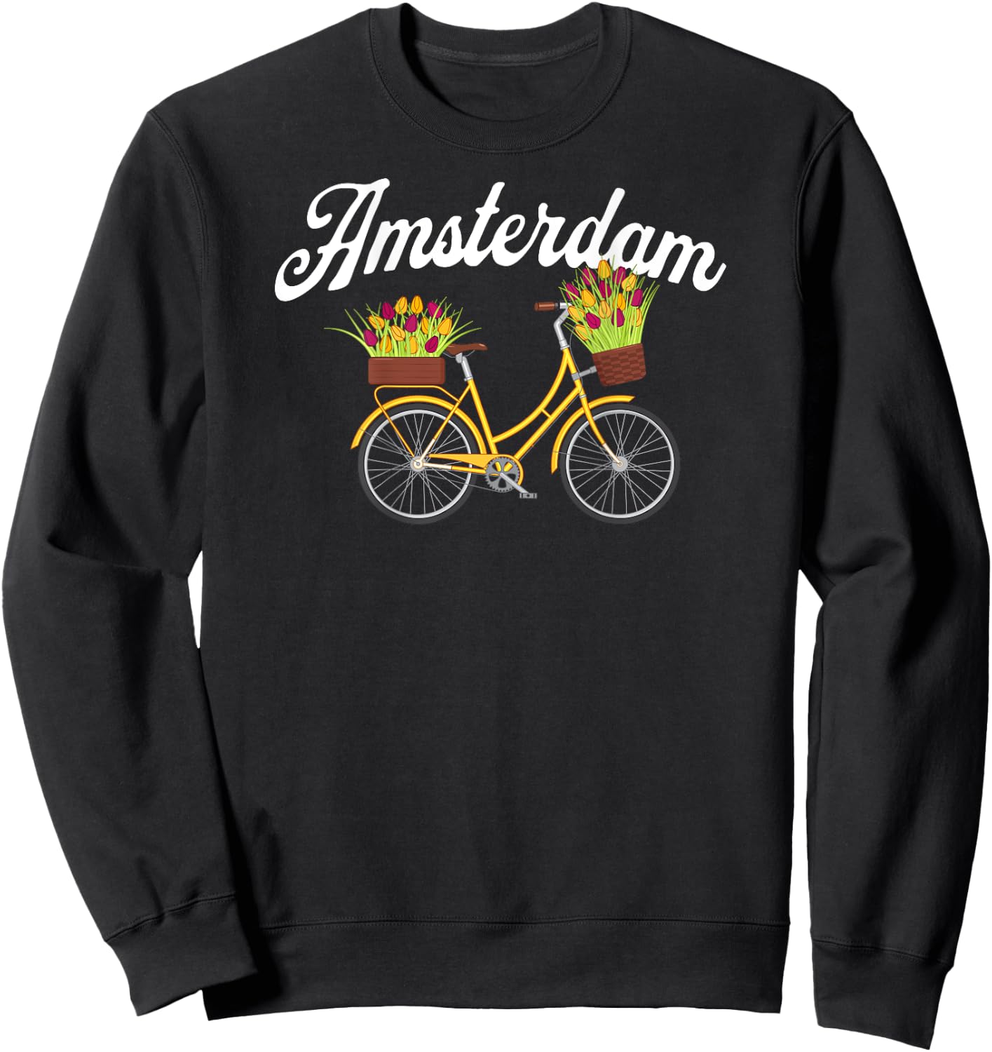 Amsterdam Summer Tour Yellow Flower Floral Women's Bike Sweatshirt - Sweatshirt | Black