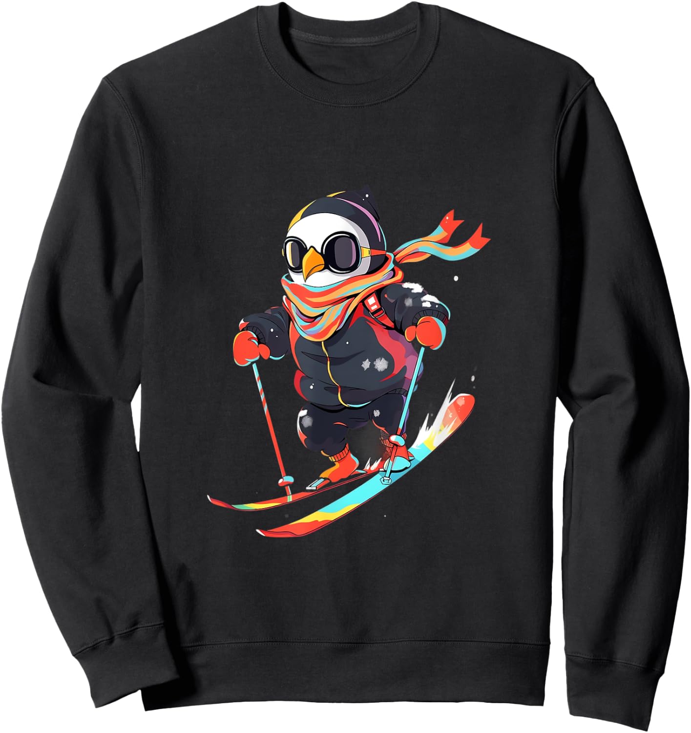 Penguin Skiing Skier Ski Winter Snow Sweatshirt - Sweatshirt | Black