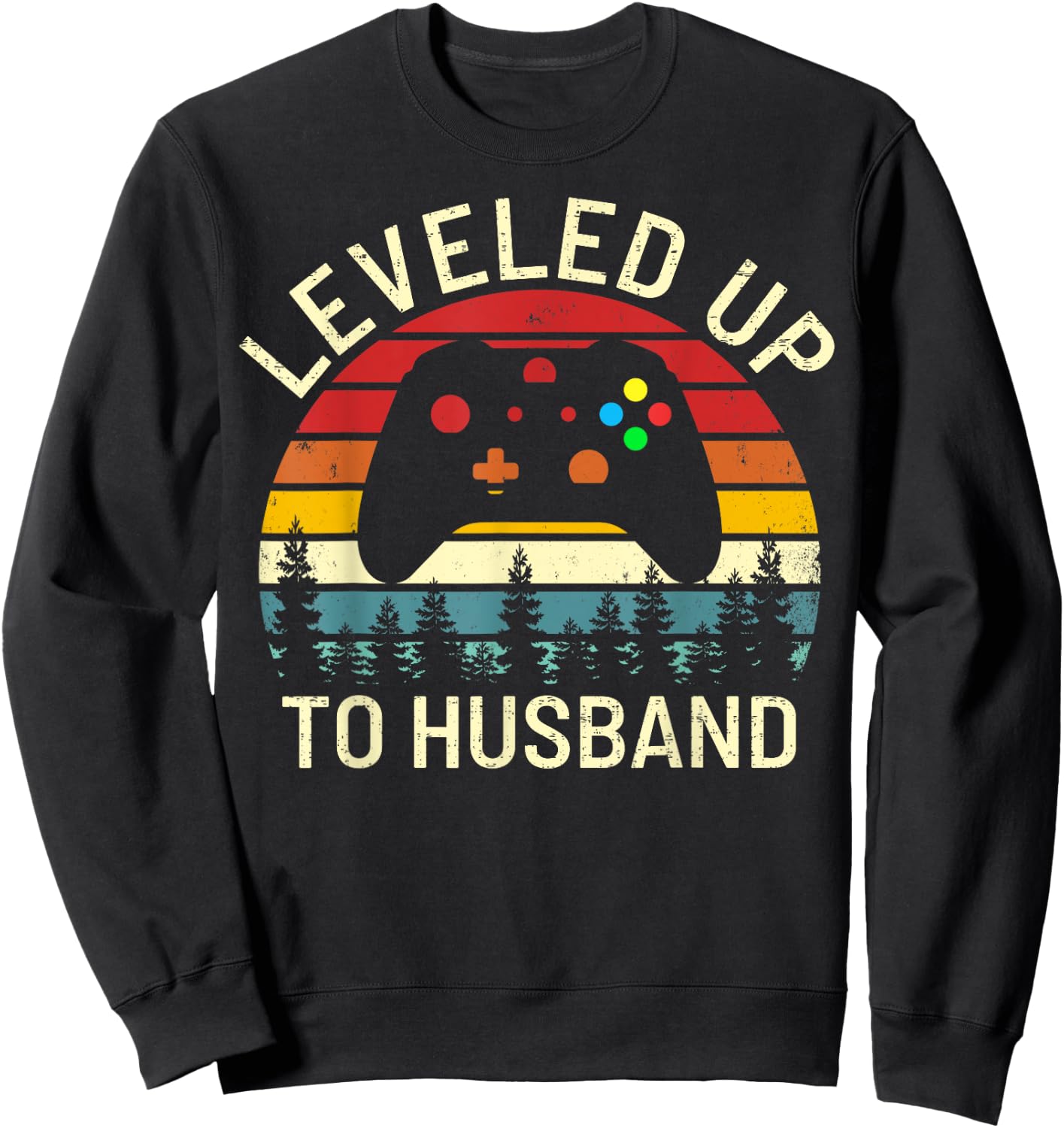 Vintage Leveled Up to Husband Newly Married Funny Video Game Sweatshirt - Sweatshirt | Black