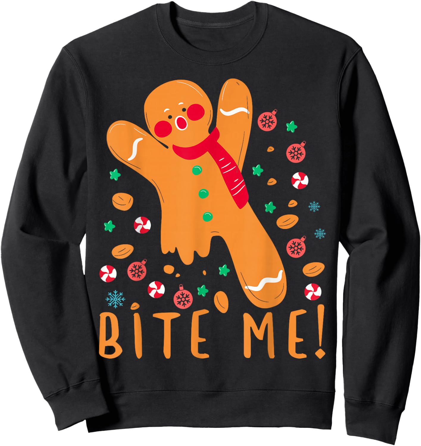 Bite Me! - Gingerbread Funny Christmas Cookie Pajama Sweatshirt - Sweatshirt | Black