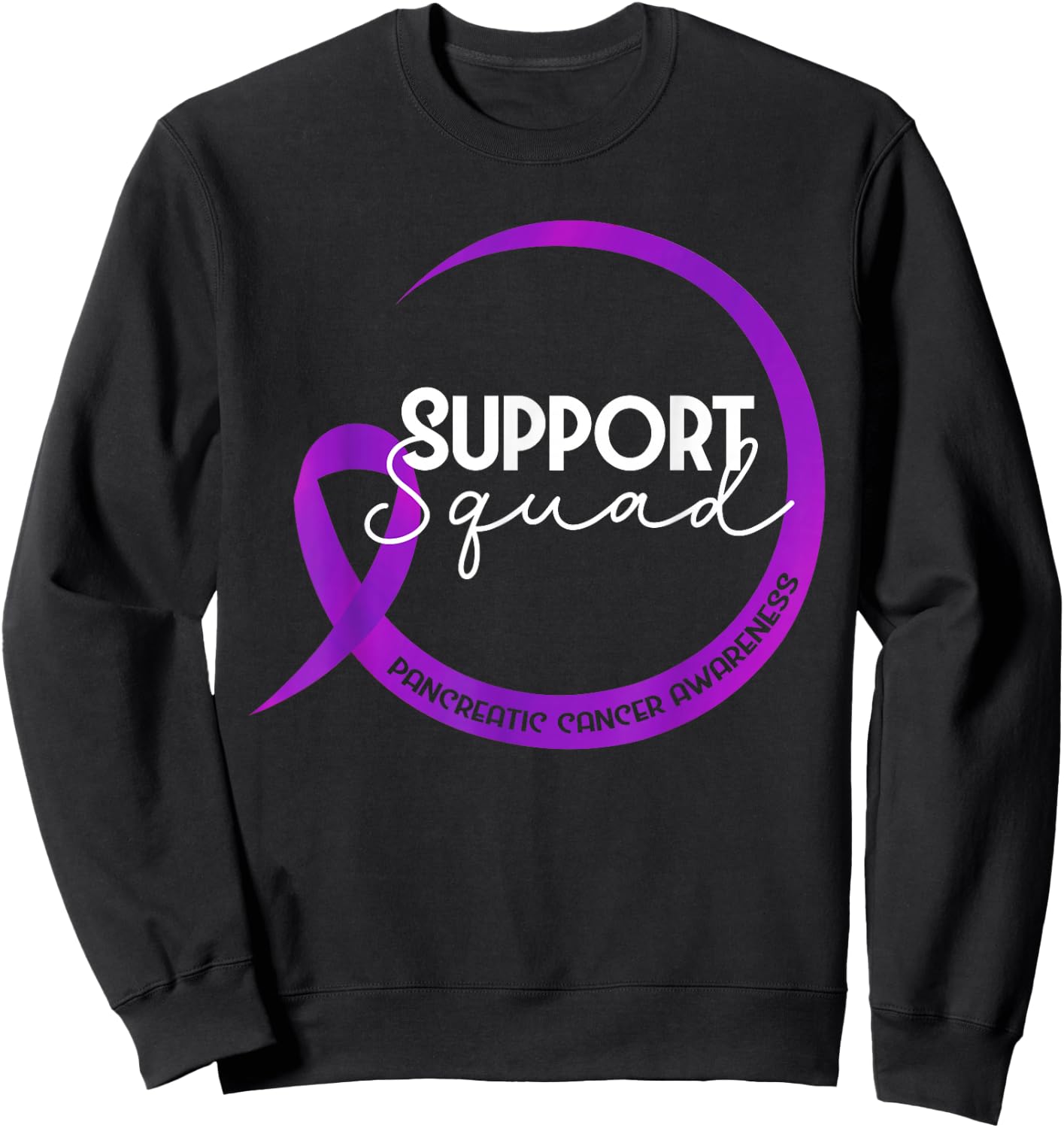 Pancreatic Cancer Awareness Purple Ribbon Support Squad Sweatshirt - Sweatshirt | Black