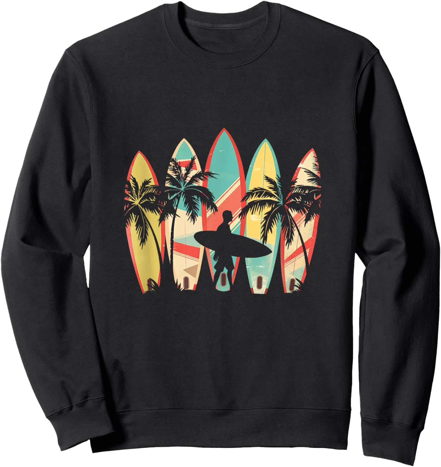 Vintage Surfer Surfing Beach Surf Surfboard Women Sweatshirt - Sweatshirt | Black
