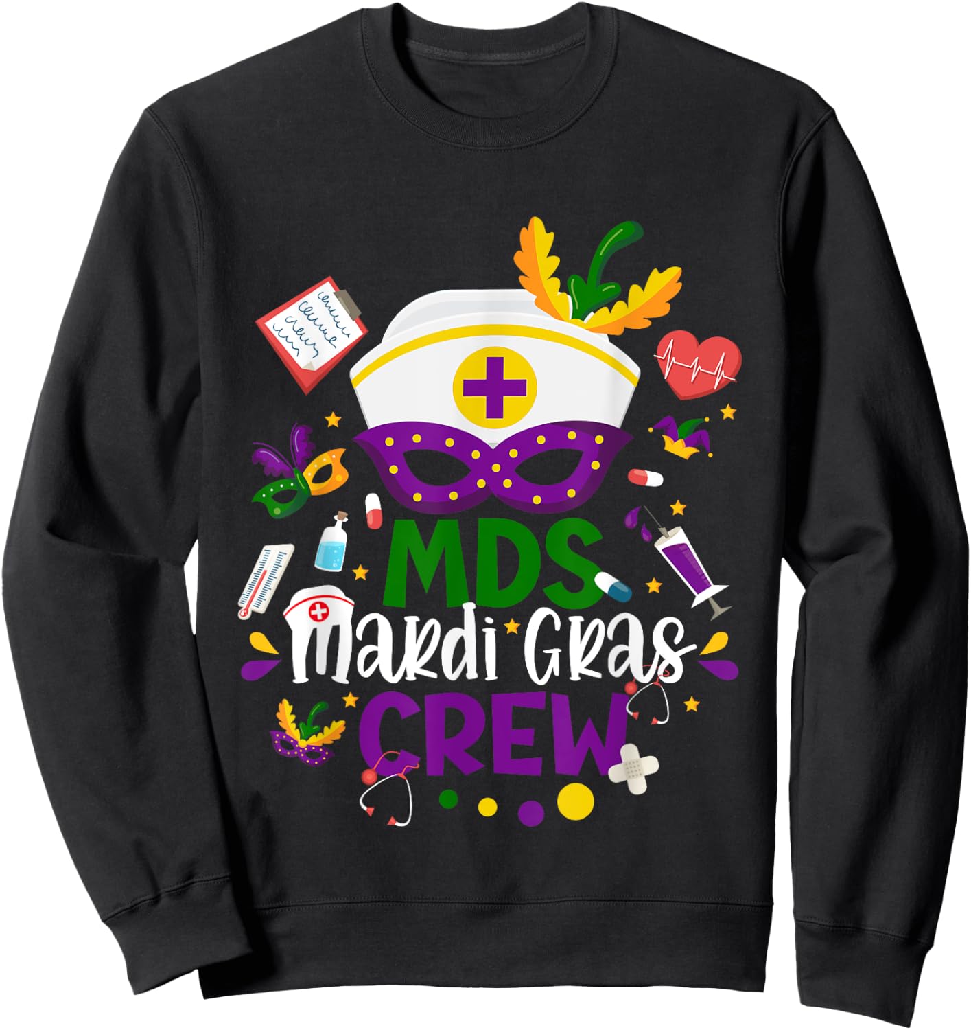 MDS Mardi Gras Nurse Crew Family Group Nursing Lovers Sweatshirt - Sweatshirt | Black