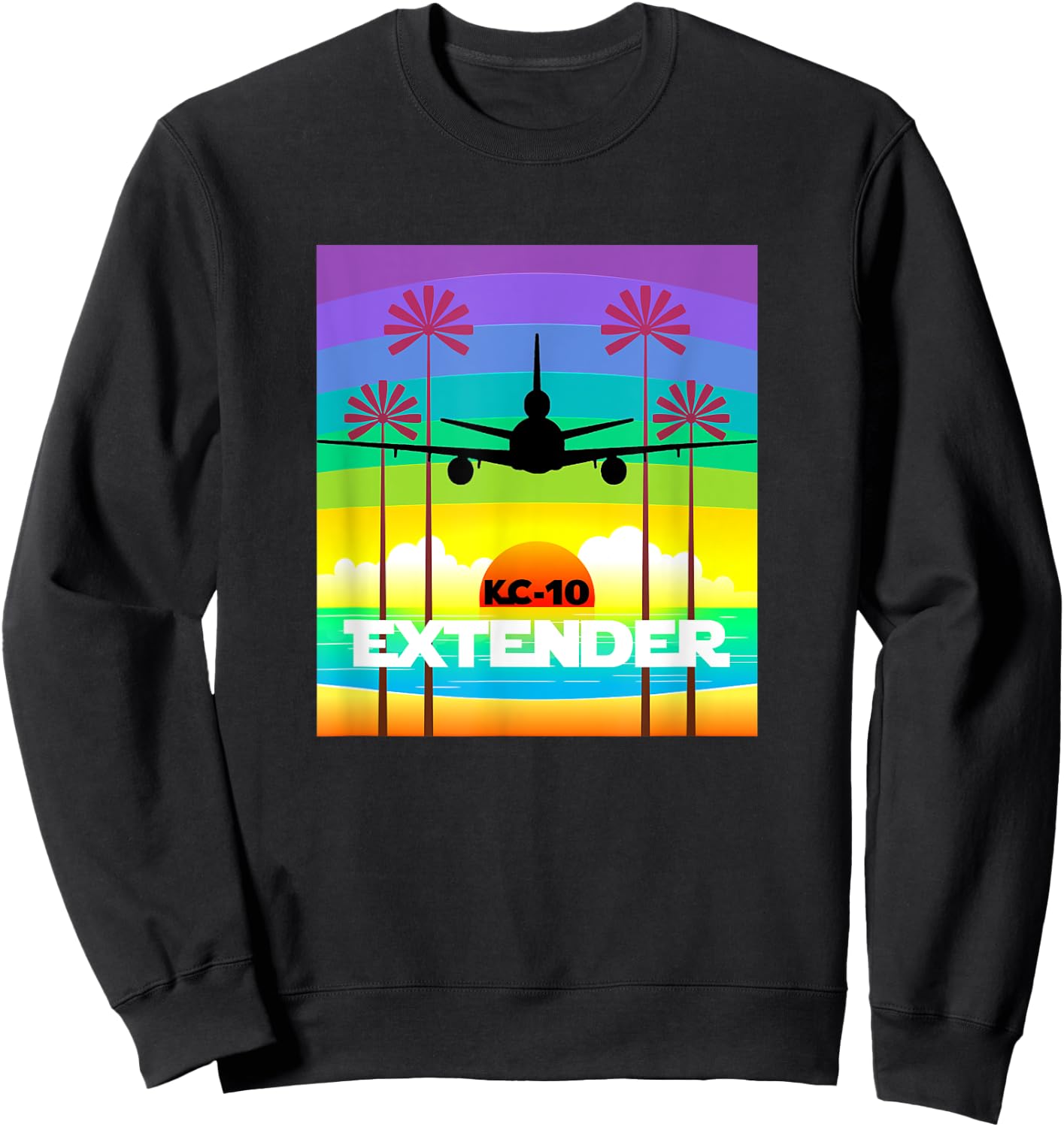 KC-10 Multi-Colored Palm Tree Sunset Sweatshirt - Sweatshirt | Black