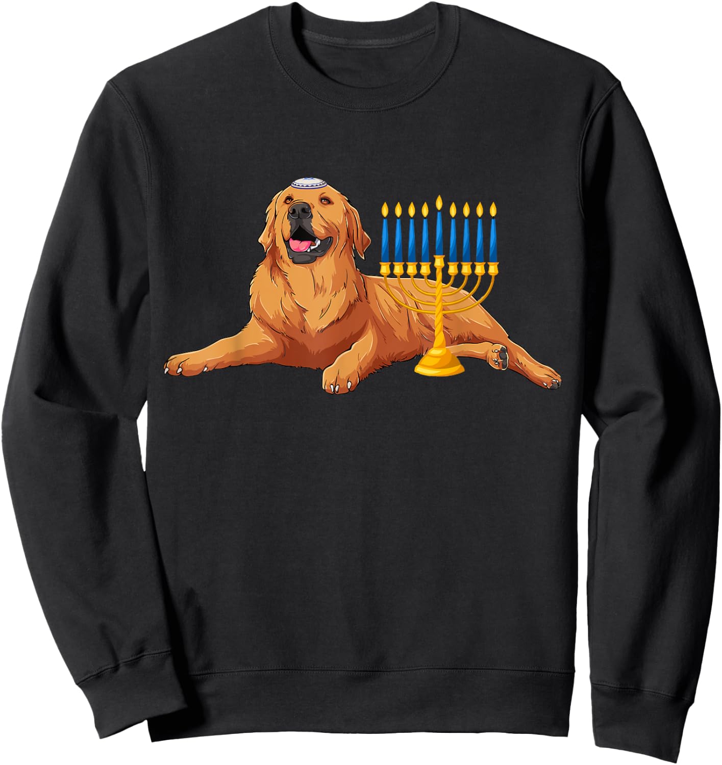 Jewish Golden Retriever Dog Menorah Hanukkah Pajamas Sweatshirt - Sweatshirt | Black