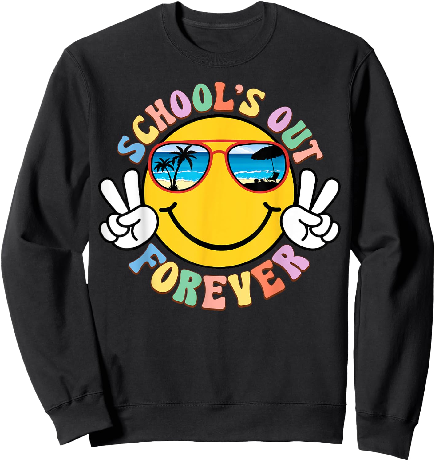 Retro Groovy School's Out Forever Retired Teacher Retirement Sweatshirt - Sweatshirt | Black