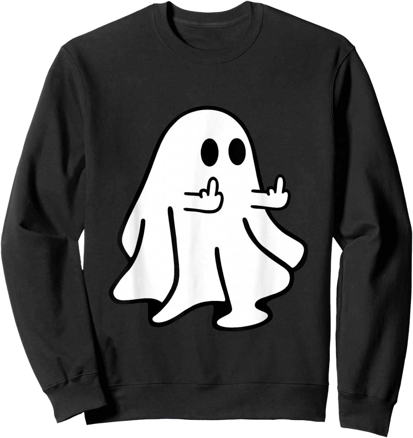 Spooky Ghost Middle Finger Halloween Party Sweatshirt - Sweatshirt | Black
