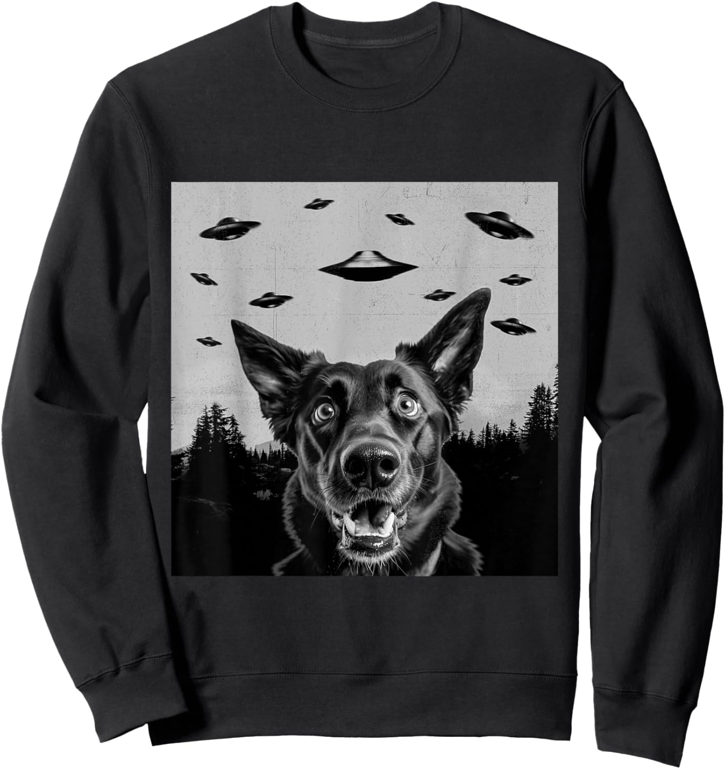 Alien UFO Funny Dutch Shepherd Dog Lover Men Women Kids Sweatshirt - Sweatshirt | Black