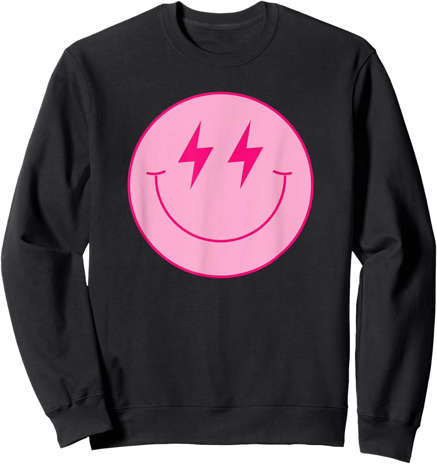 Pink Smile Face Shirt Cute Happy Lightning Smiling Face Sweatshirt - Sweatshirt | Black