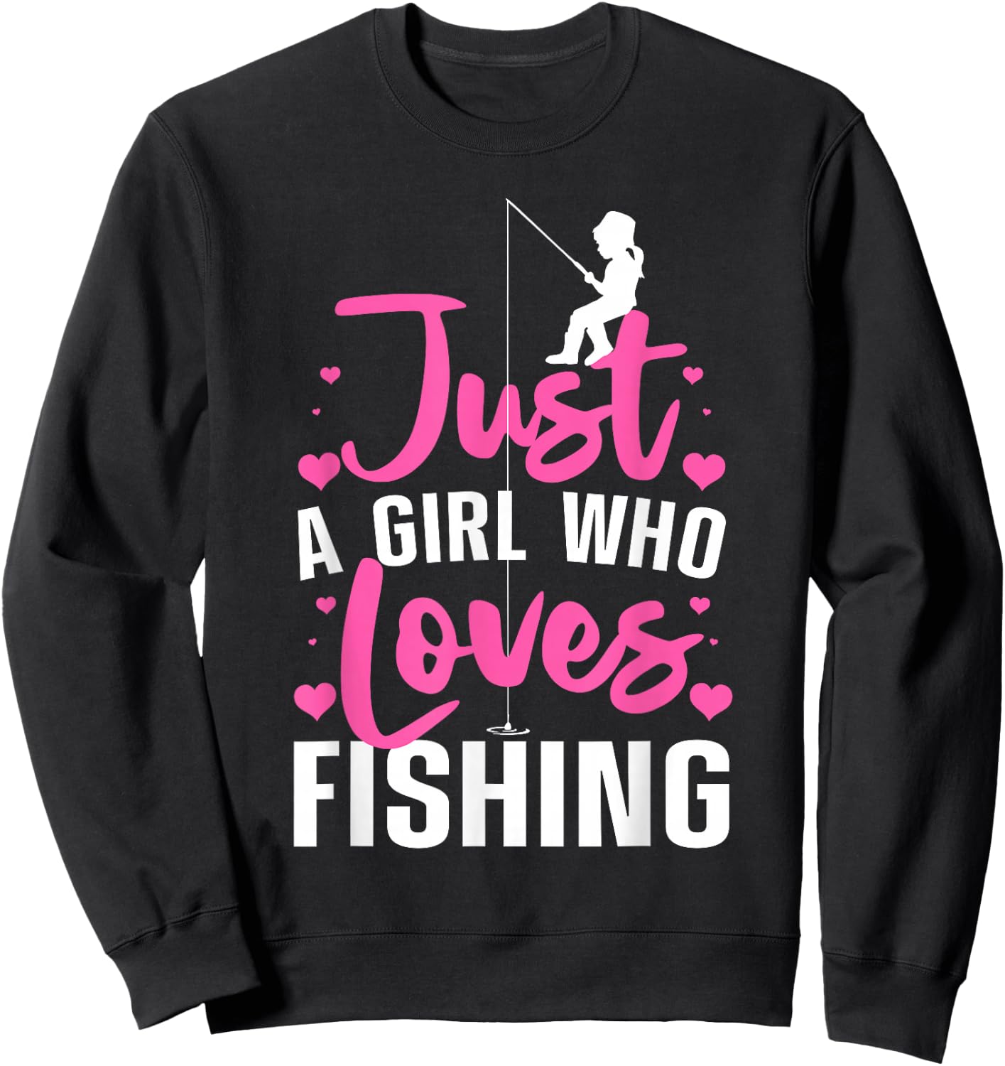 Cute Fishing Girls Kids Fisher Fisherman Bass Fish Sweatshirt - Sweatshirt | Black