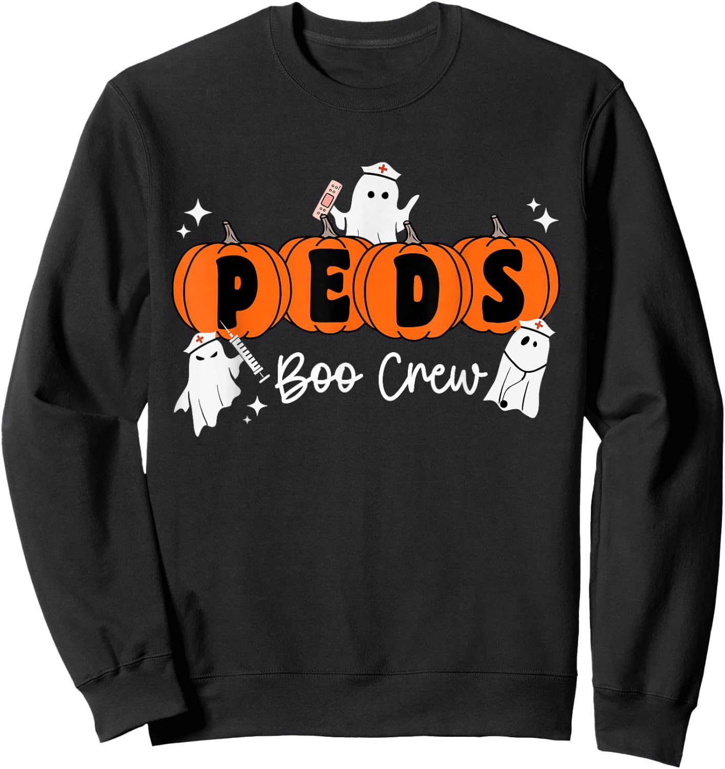 Peds Boo Crew Ghost Pumpkin Pediatric Nurse Halloween Sweatshirt - Sweatshirt | Black