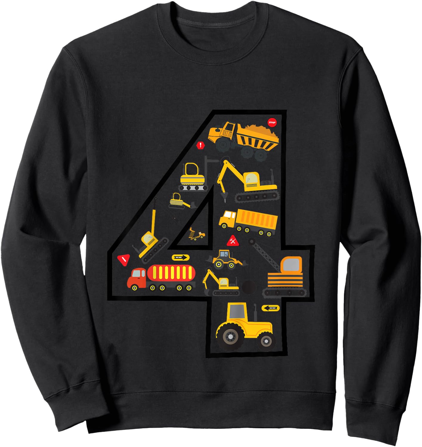 Kids Construction Truck 4th Birthday Boy Excavator 4 Years Digger Sweatshirt - Sweatshirt | Black
