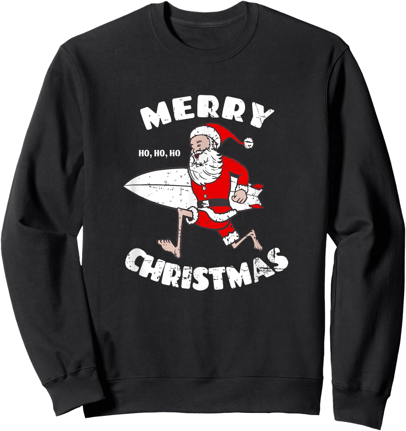 Merry Christmas Surfing Santa - Surfboarder Surf Lover Sweatshirt - Sweatshirt | Black