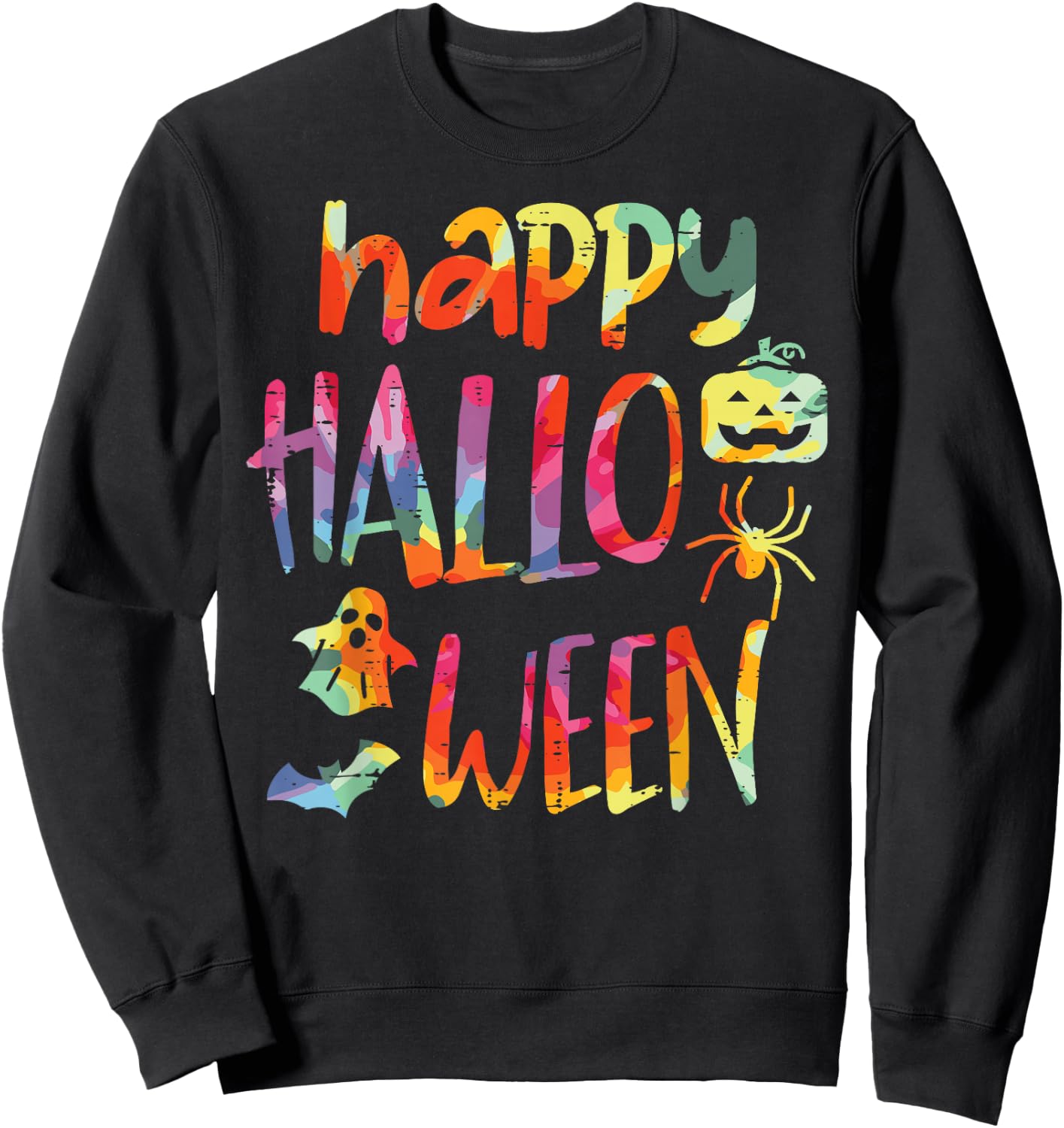 Tie Dye Happy Halloween Retro Costume Hippie Men Women Kids Sweatshirt - Sweatshirt | Black