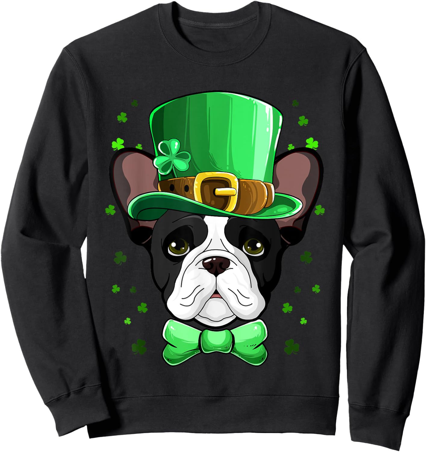 Boston Terrier Leprechaun Costume St Patricks Day Sweatshirt - Sweatshirt | Black