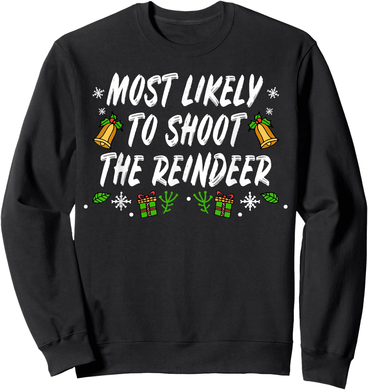 Reindeer Santa Claus Christmas Holiday Sweatshirt - Sweatshirt | Black