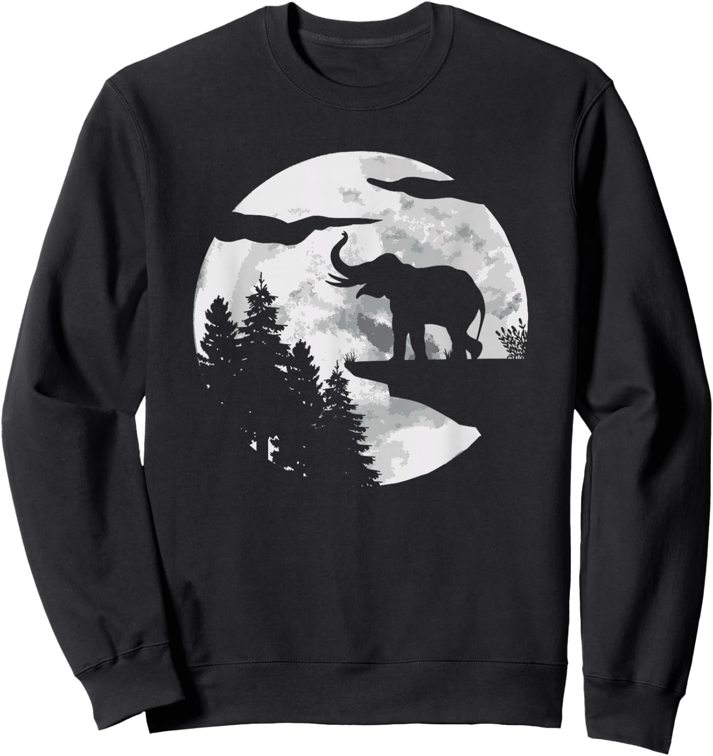Elephant Africa Safari Pachyderm - Full Moon Elephant Sweatshirt - Sweatshirt | Black