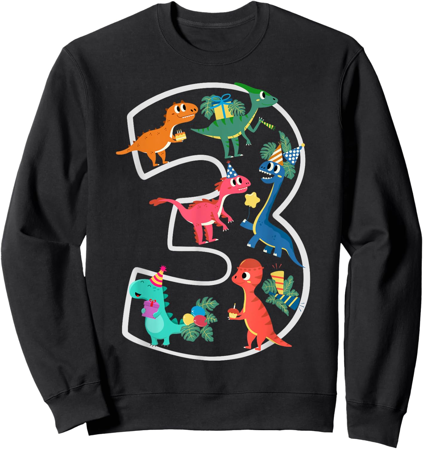 3rd Birthday Dinosaurs Party Design Toddlers Boys Girls Sweatshirt - Sweatshirt | Black