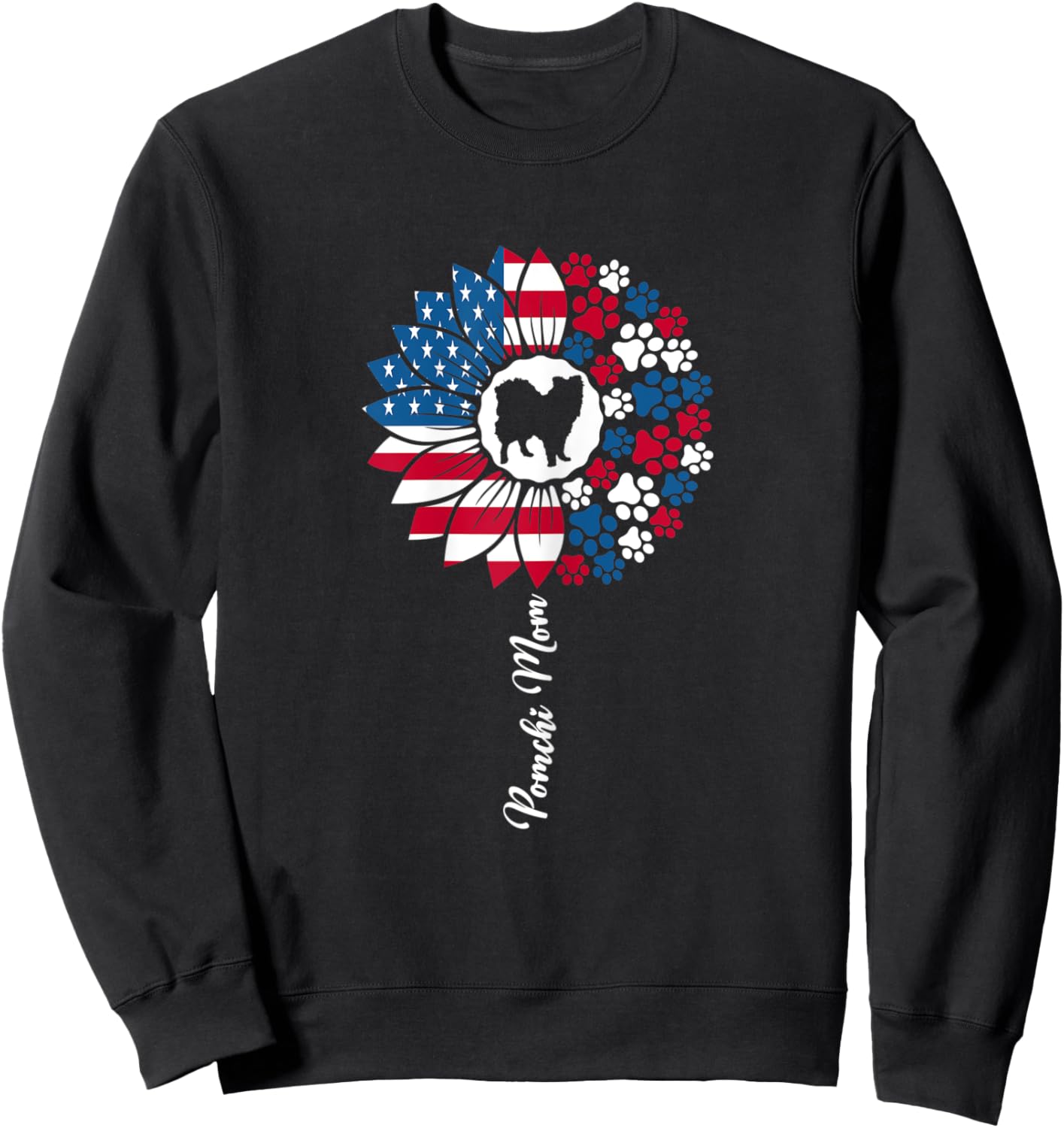 Cute Pomchi Mama Pom-Chi Dog Lovers American Flag Sweatshirt - Sweatshirt | Black