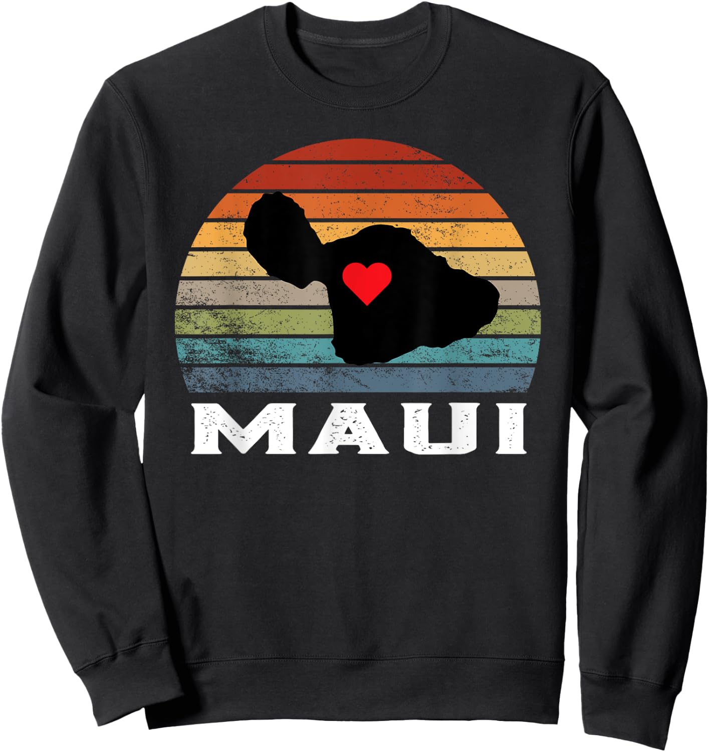 Vintage Retro Maui Hawaii Map With Heart Island Sweatshirt - Sweatshirt | Black