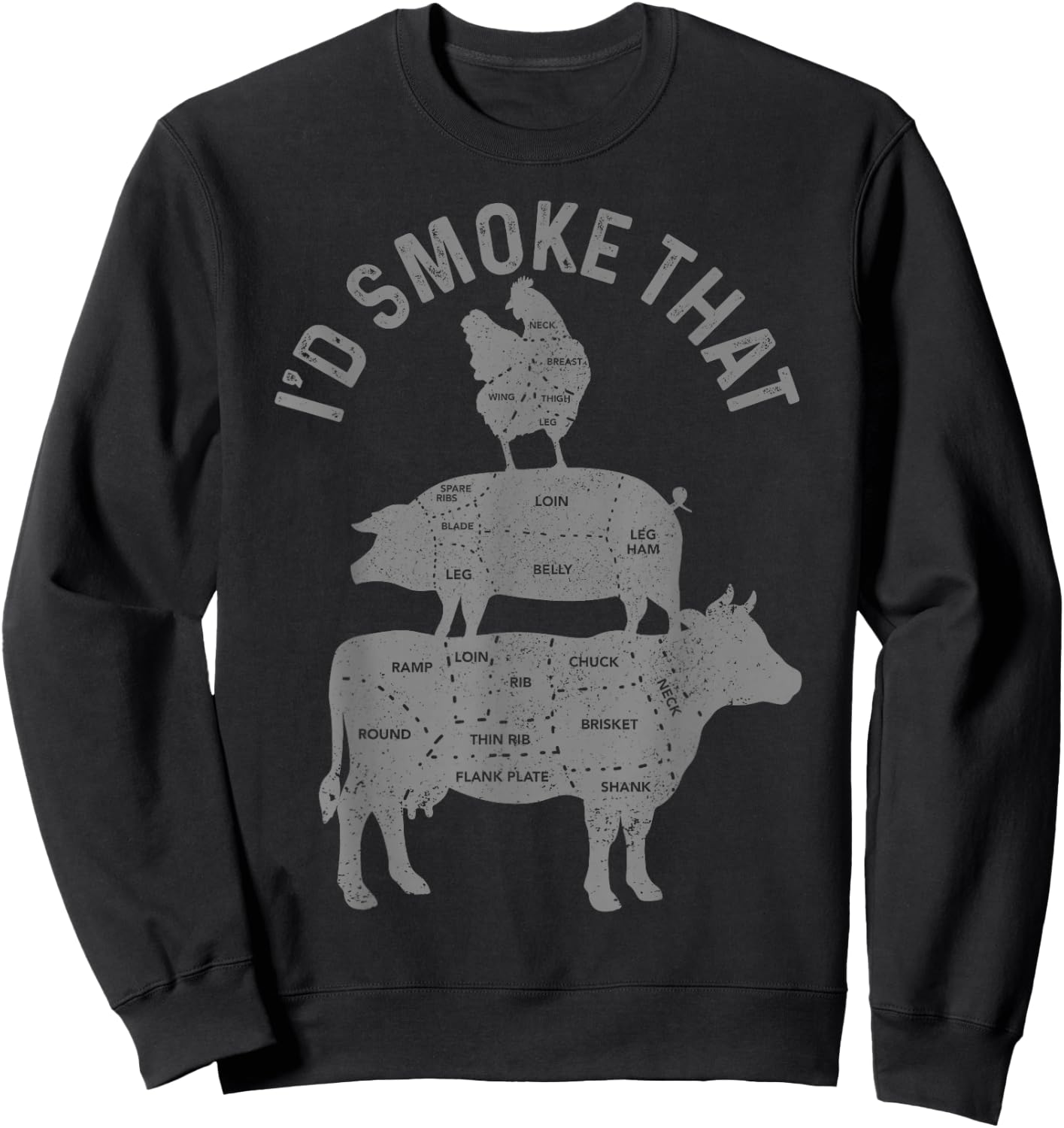 Chef Butcher BBQ I'd Smoke That Pork Beef Funny Father's Day Sweatshirt - Sweatshirt | Black