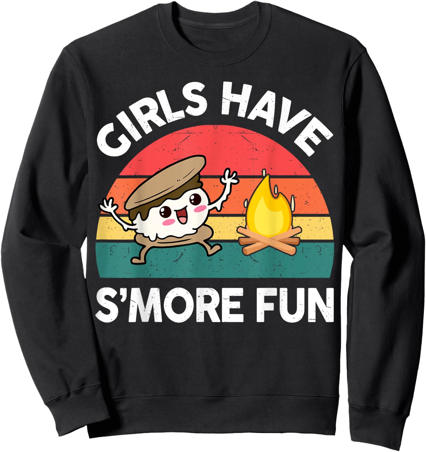 Funny Camping Girl Have Smore Fun Kids Women Happy Camper Sweatshirt - Sweatshirt | Black