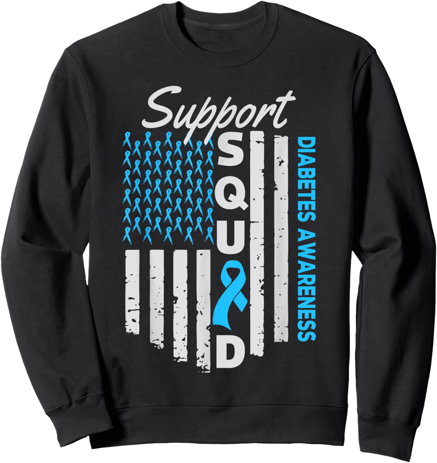 Support Squad USA Flag Type 2 Type 1 Diabetes Awareness Kids Men Sweatshirt - Sweatshirt | Black