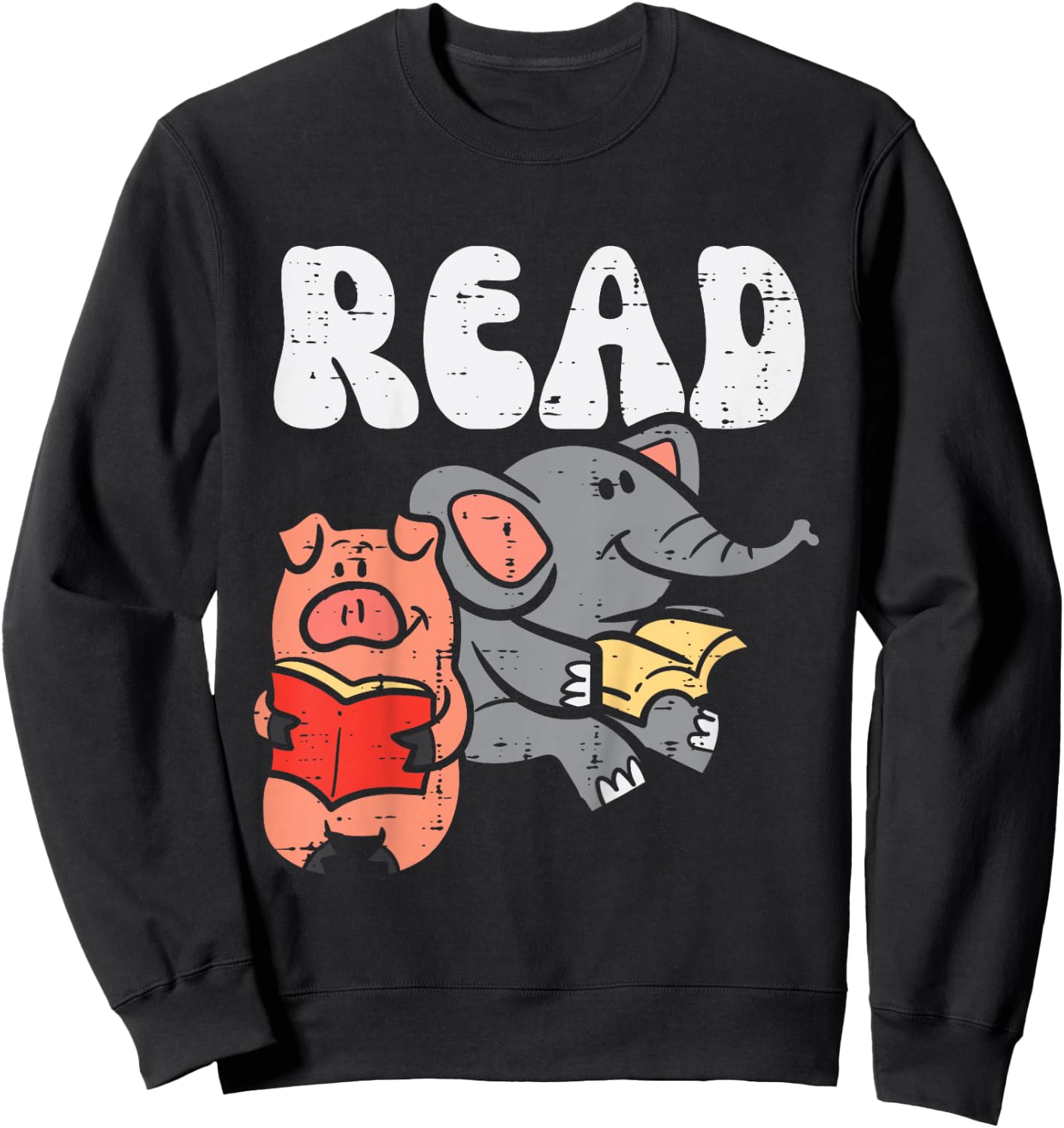 Pig Elephant Reading Cute Book Lover Bookworm Boys Girls Kid Sweatshirt - Sweatshirt | Black