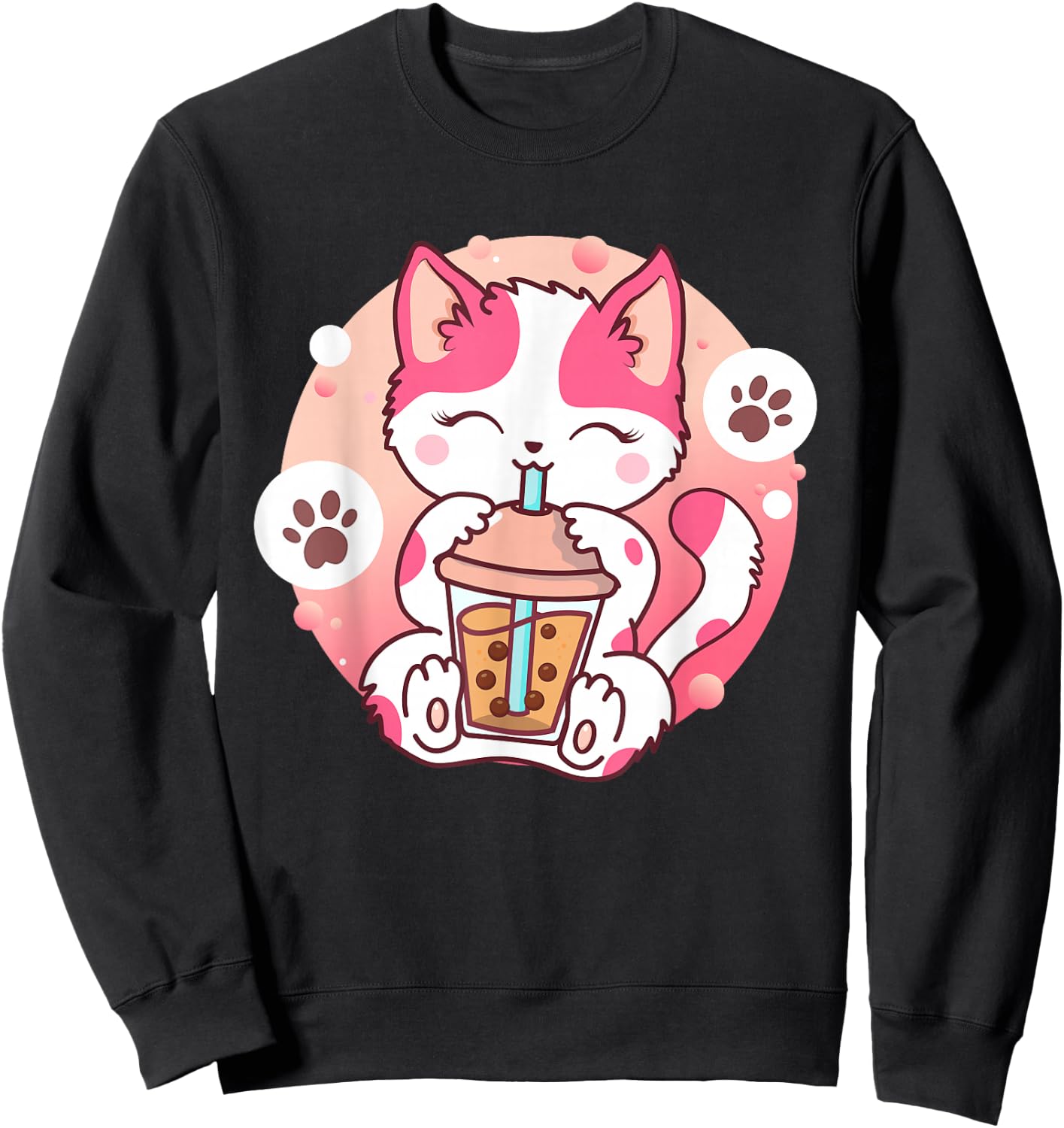Cat Boba Tea Anime Kawaii Neko Bubble Tea Teen Girl Boba Cat Sweatshirt - Sweatshirt | Black