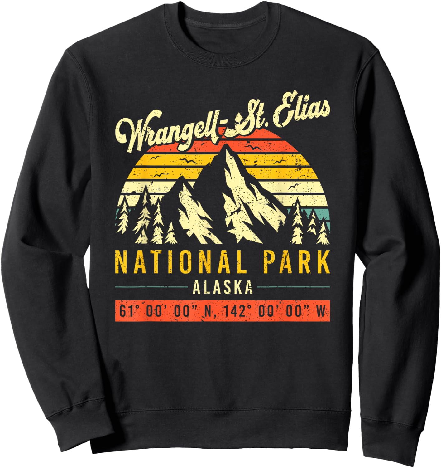Wrangell St. Elias Vintage Retro Alaska National Park Sweatshirt - Sweatshirt | Black