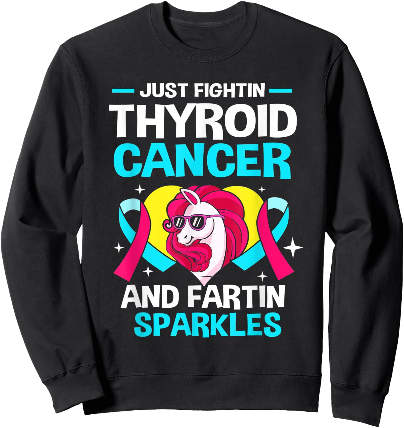 Unicorn Thyroid Cancer Funny Thyroid Cancer Warrior Sweatshirt - Sweatshirt | Black