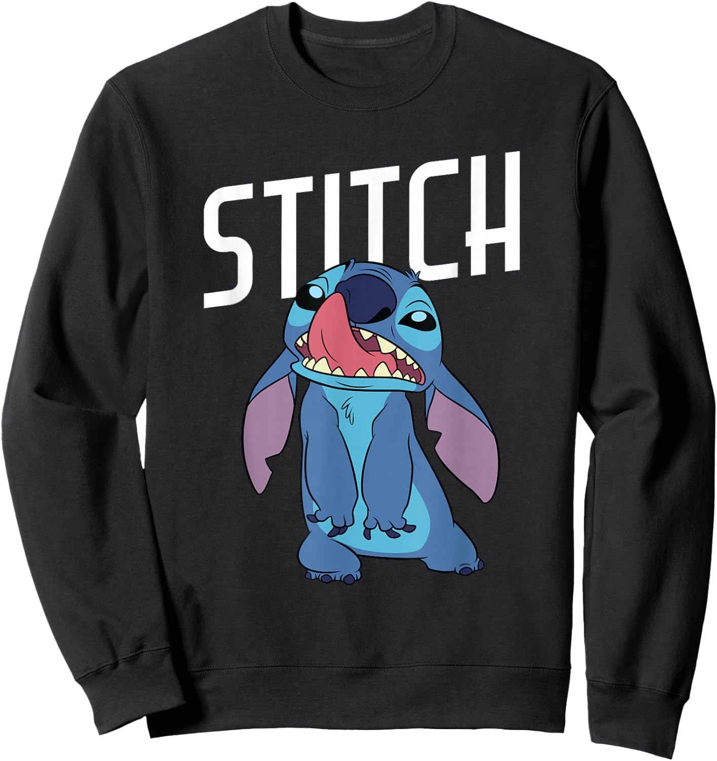 Disney Lilo & Stitch Silly Face Stitch Licking His Nose Sweatshirt - Sweatshirt | Black