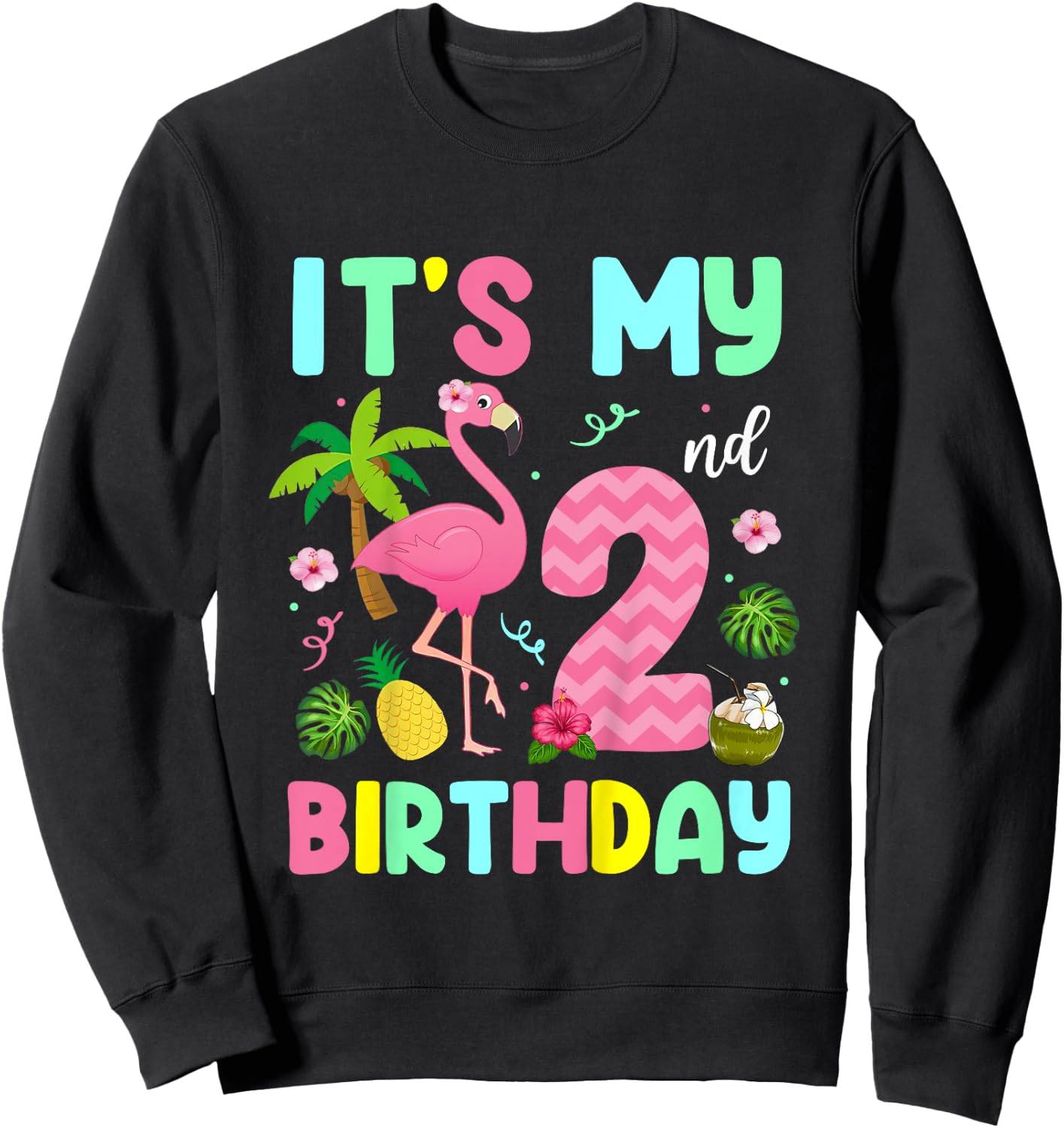 It's My 2nd Birthday Flamingo Shirt Hawaii 2 Yrs Old Girl Sweatshirt - Sweatshirt | Black