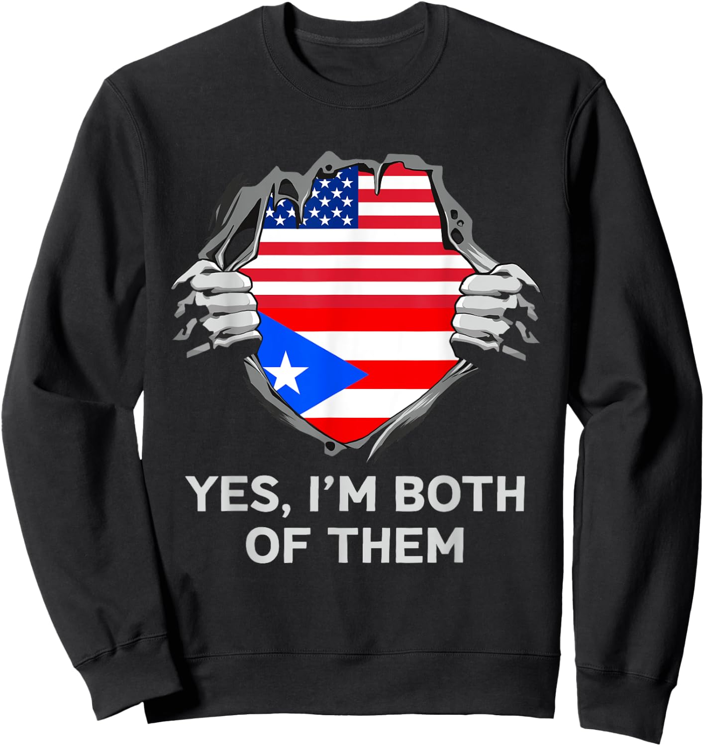 Half American Half Puerto Rican USA Puerto Rico Flag Sweatshirt - Sweatshirt | Black