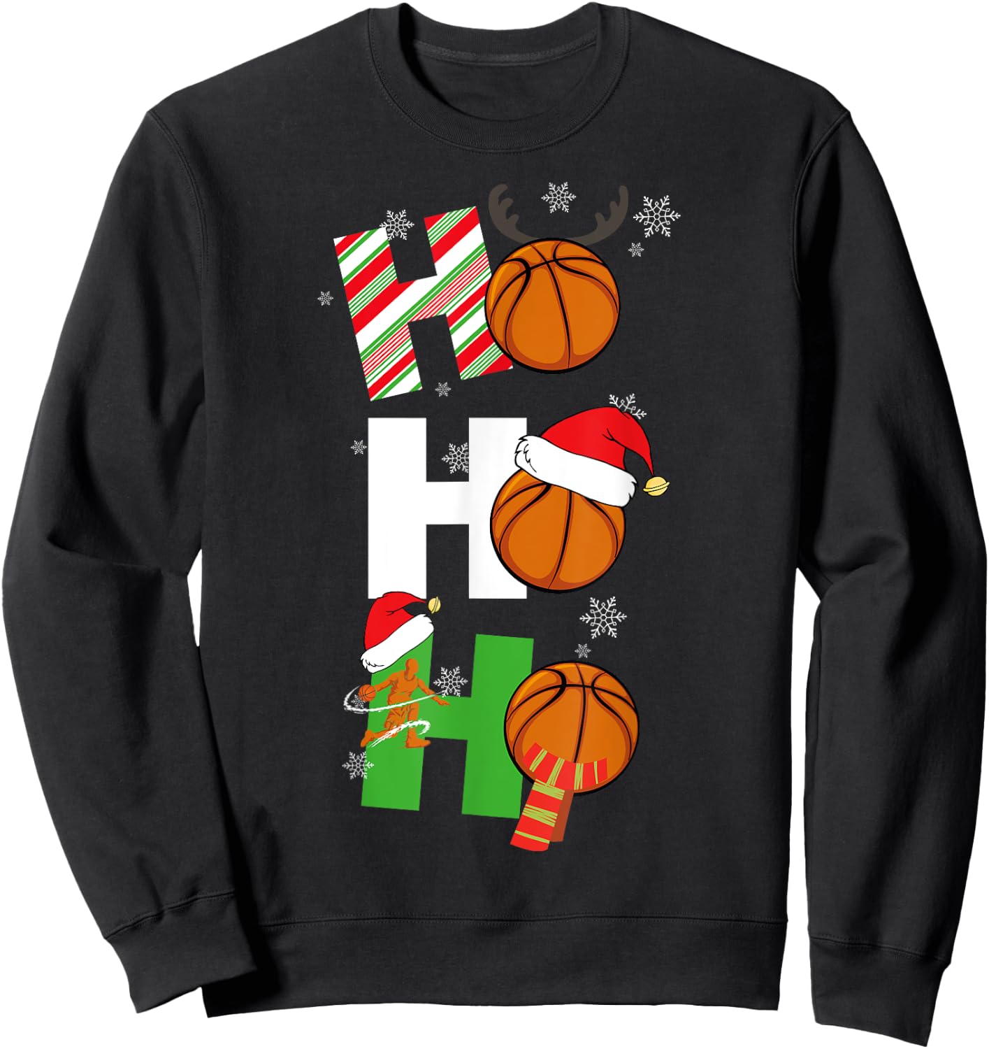Funny Christmas Basketball Pajamas Player Matching Coach Men Sweatshirt - Sweatshirt | Black