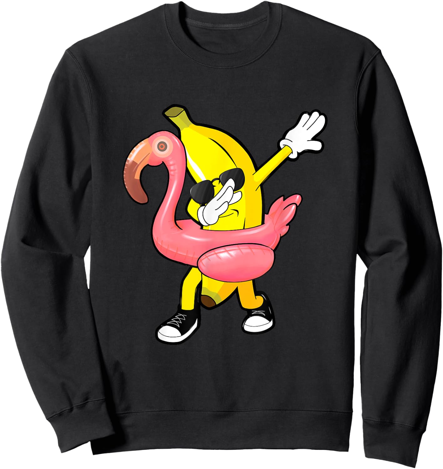 Summer Tropical Fruit Hawaii Dabbing Banana Flamingo Float Women Sweatshirt - Sweatshirt | Black