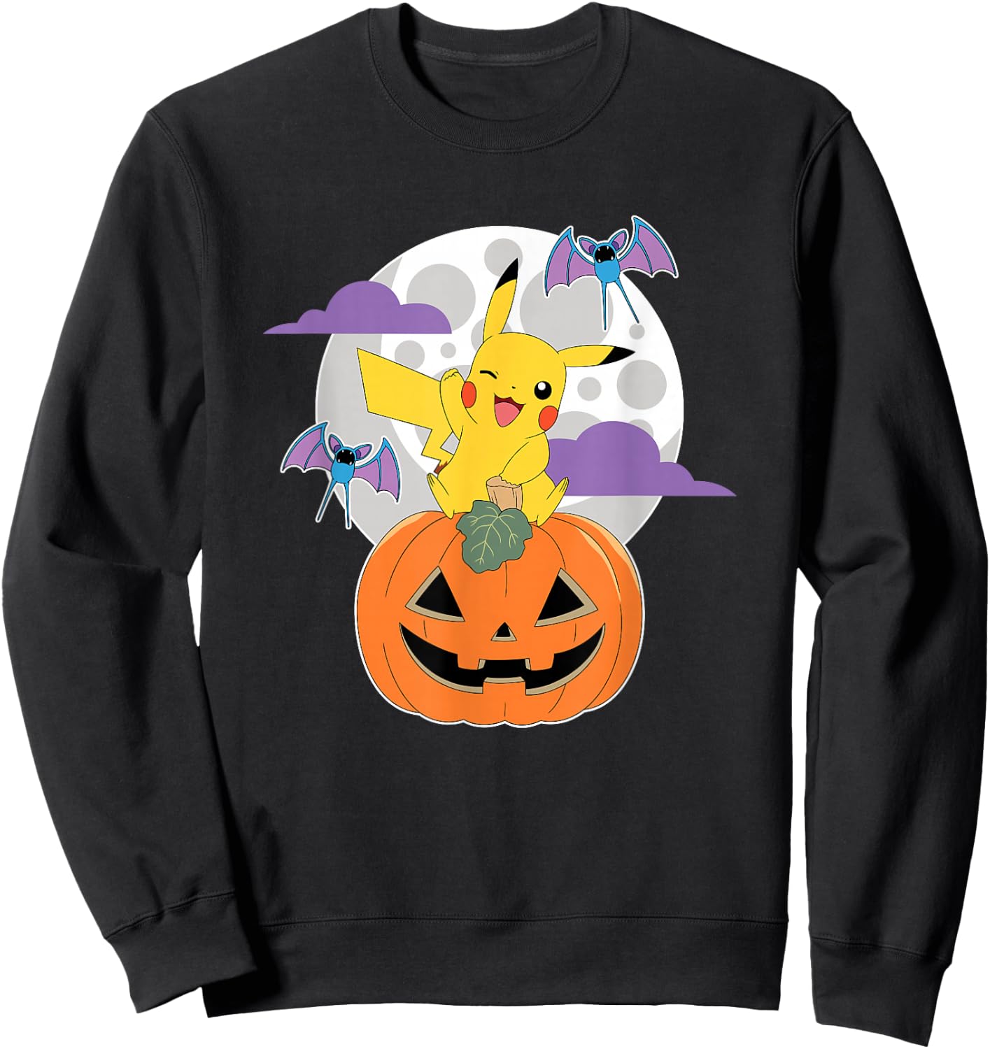 Pokémon - Halloween Pumpkin Pikachu Zubats Moon Sweatshirt - Sweatshirt | Black