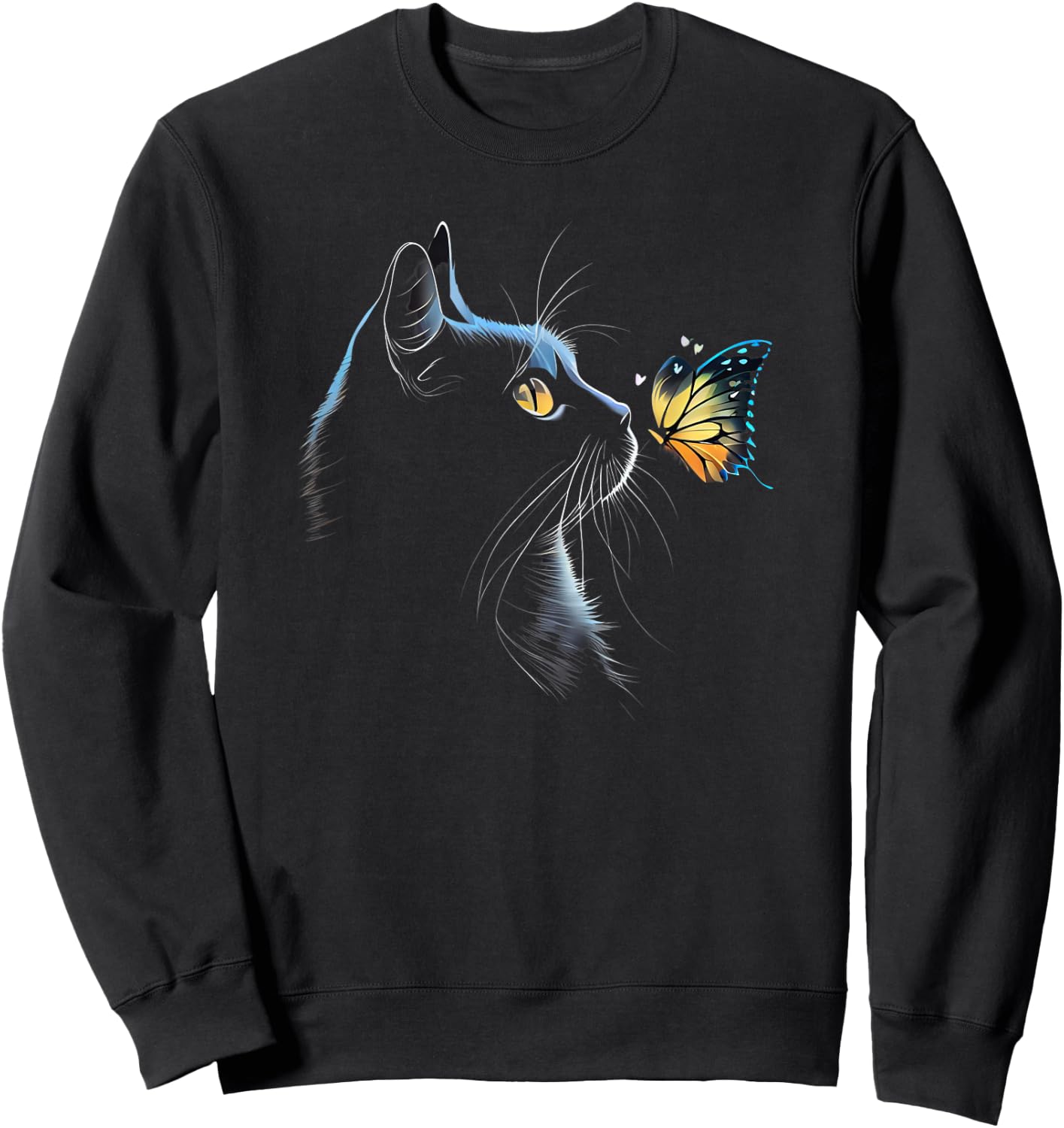 Cat Face - with Butterfly Sweatshirt - Sweatshirt | Black