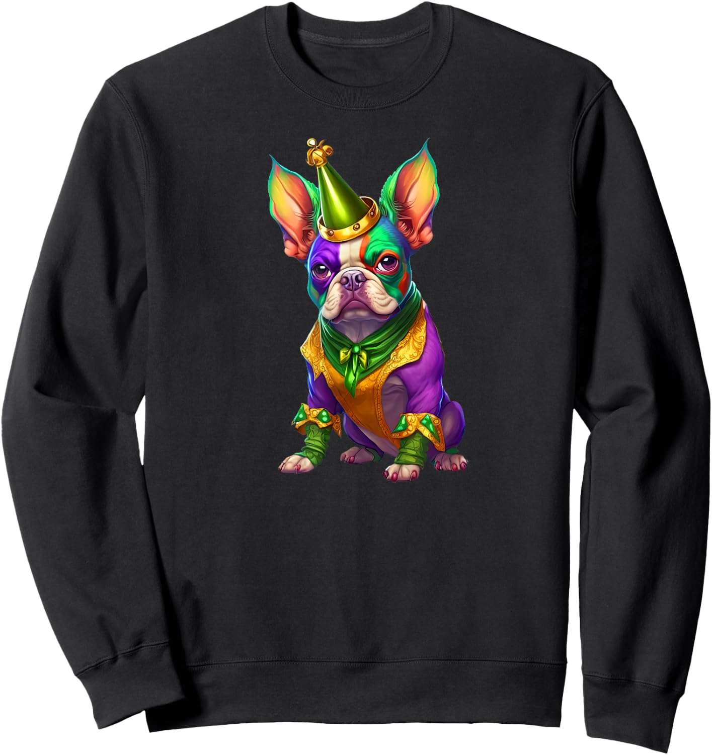 Mardi Gras Green Purple & Gold French Bulldog Sweatshirt - Sweatshirt | Black