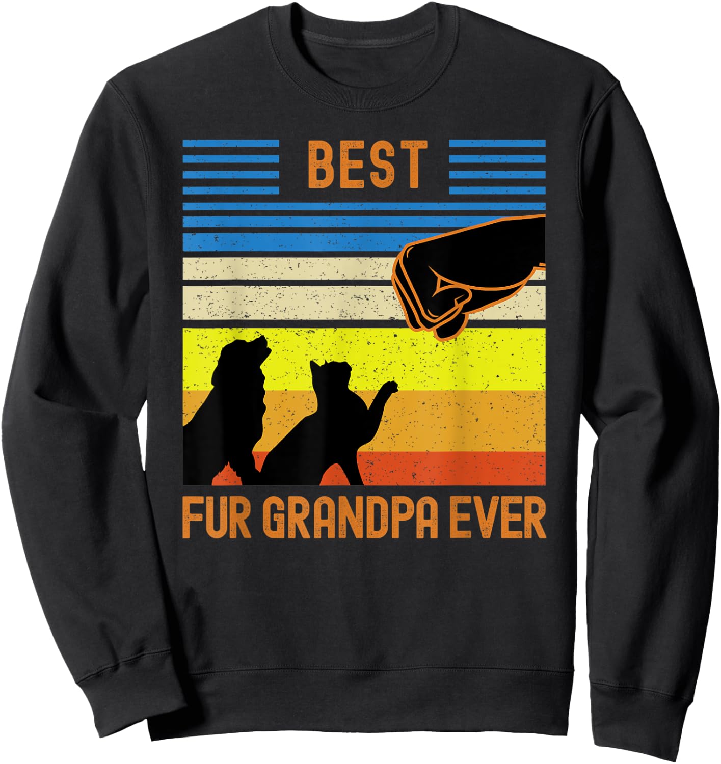 Best Fur Grandpa Ever Funny Vintage Retro Dog and Cat Owner Sweatshirt - Sweatshirt | Black
