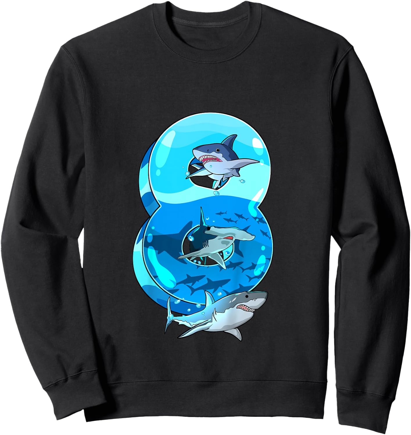 Kids Shark Boy 8 Years Birthday Child Children's Birthday Sweatshirt - Sweatshirt | Black
