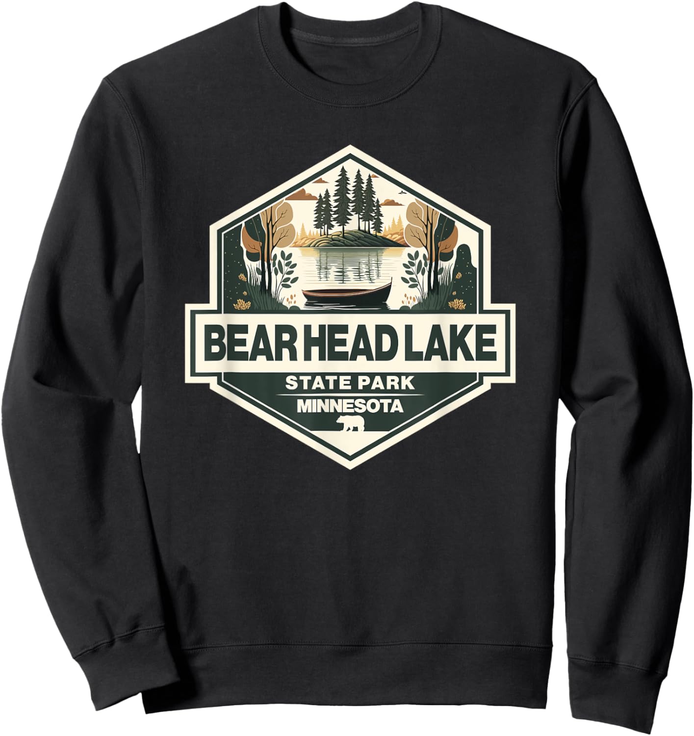 Bear Head Lake State Park Minnesota Travel Art Badge Sweatshirt - Sweatshirt | Black