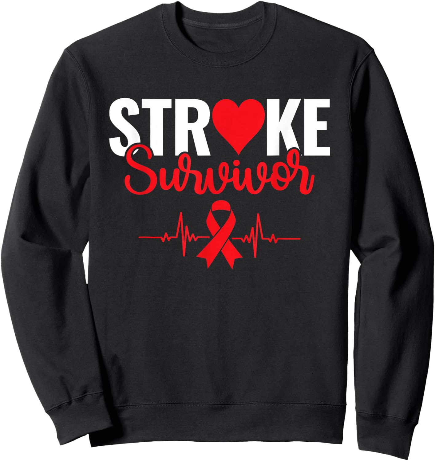 Stroke Survivor - Stroke Awareness Heart Red Ribbon Sweatshirt - Sweatshirt | Black