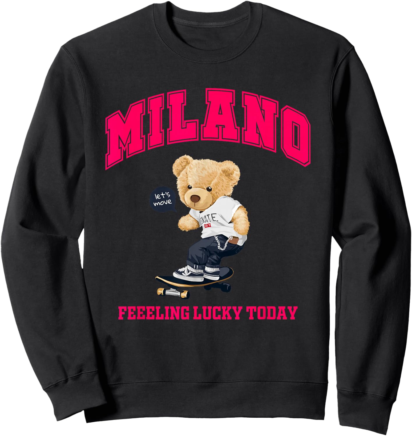 Cool Milan Italy Teddy Bear Illustration Graphic Cartoon Sweatshirt - Sweatshirt | Black
