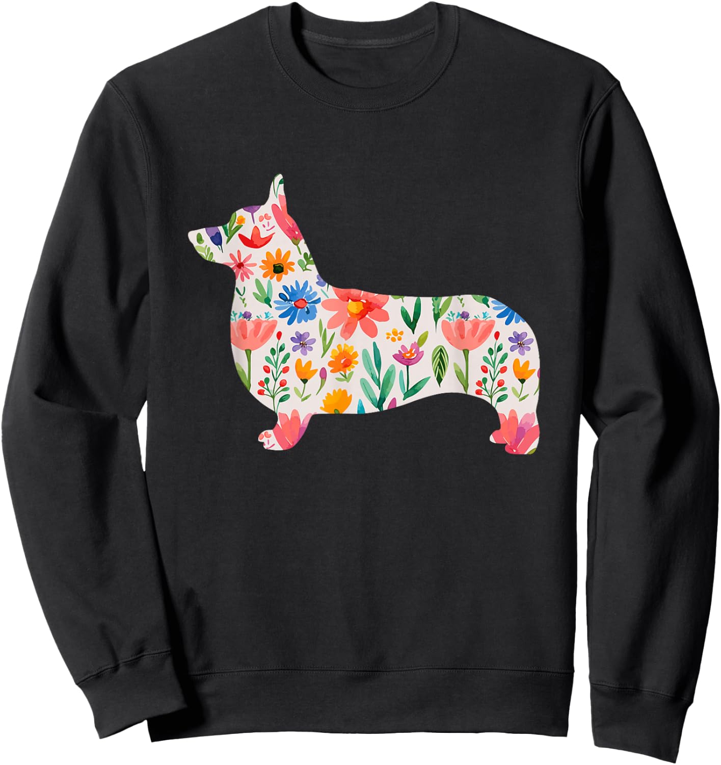 Pembroke Welsh Corgi watercolor flowers design Sweatshirt - Sweatshirt | Black