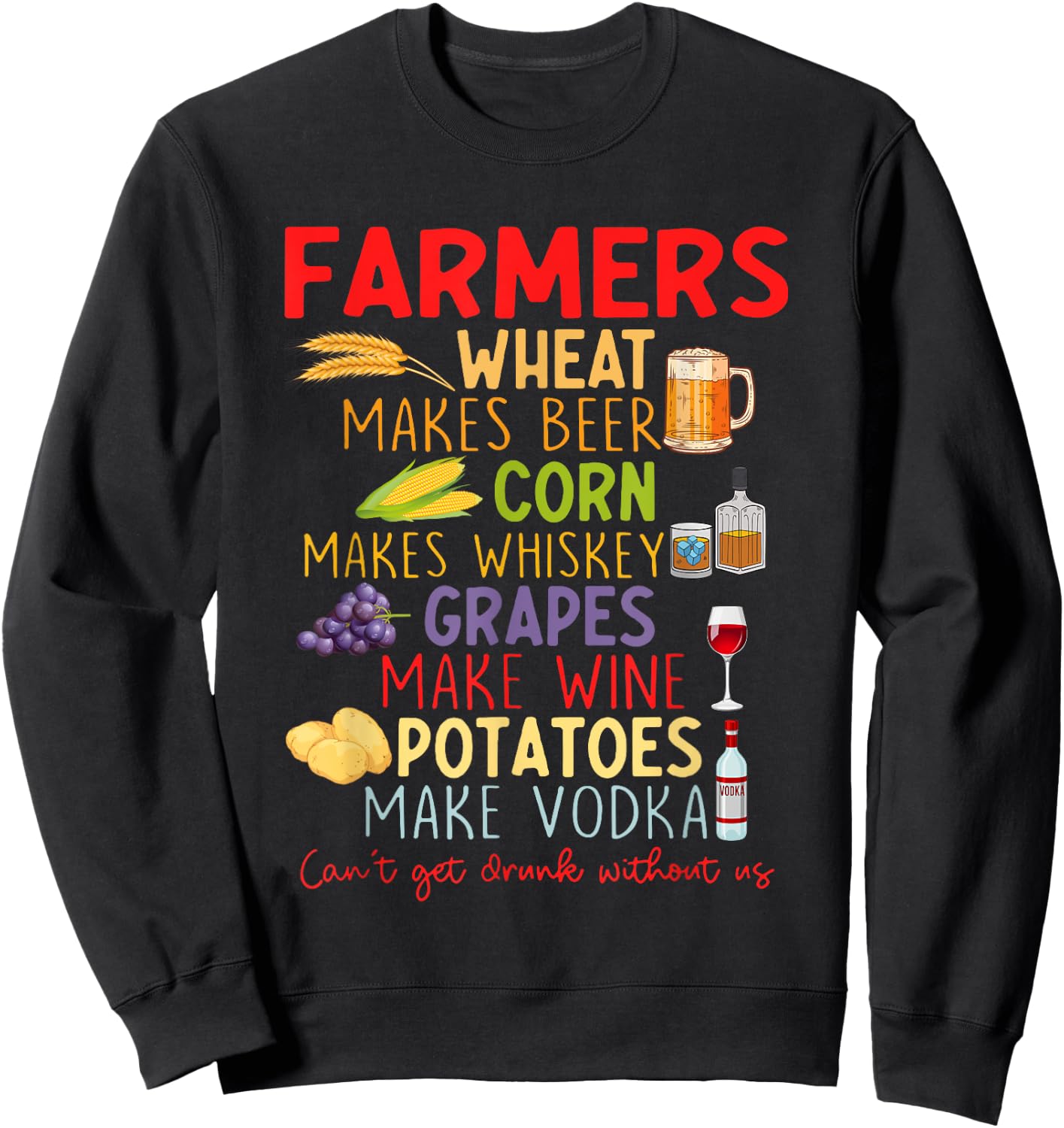 Farmers Wheat Make Beer Corn Makes Whiskey Grapes Quote Sweatshirt - Sweatshirt | Black