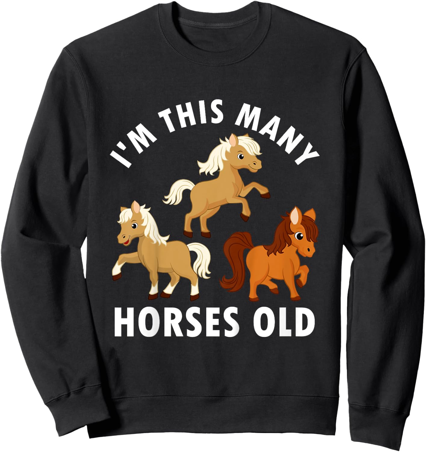 3 Years Old Girl Horses Old 3rd Birthday Kids Sweatshirt - Sweatshirt | Black